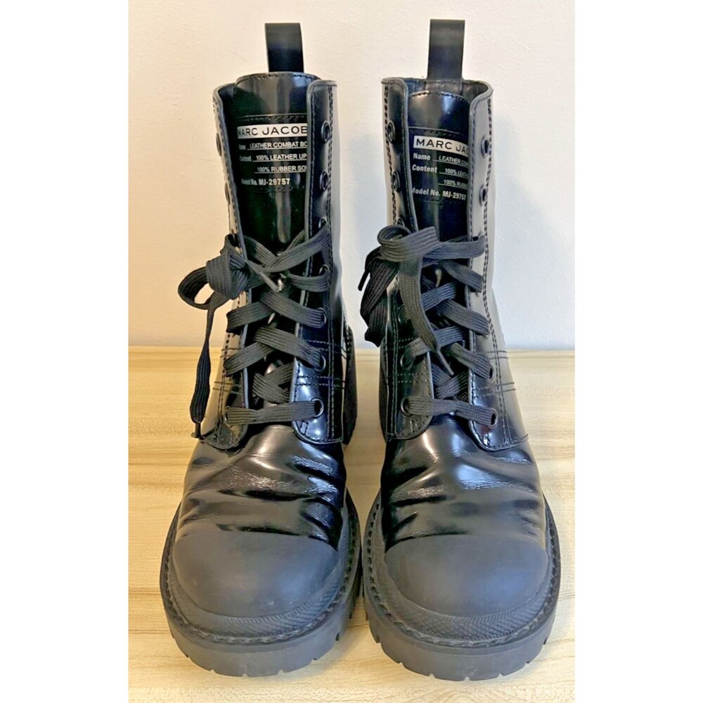 Women's Marc Jacobs Lace Up Black Leather Combat Boot sz EU 38 / US 8